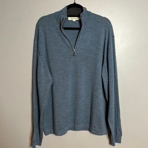 Mens Pronto Uomo blue 100% extra fine merino wool blue sweater size Xl 1/4 zip